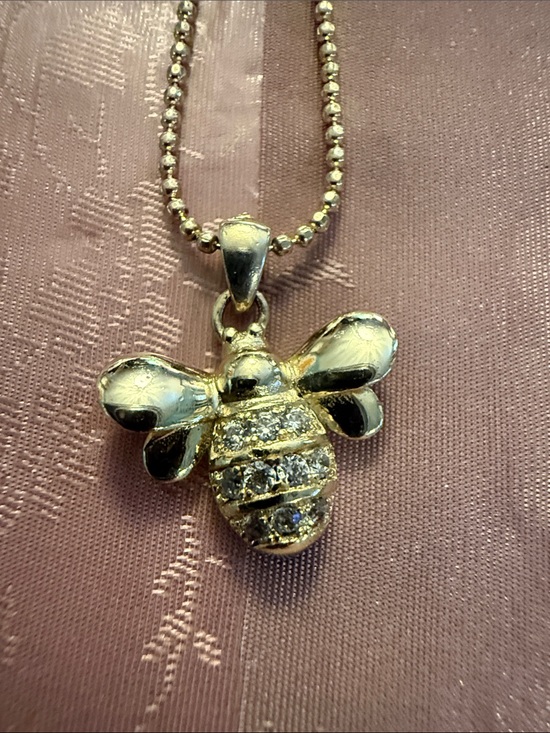 Jewelry - Gold Bee Pendant Necklace with Crystal Accents - Women Jewelry